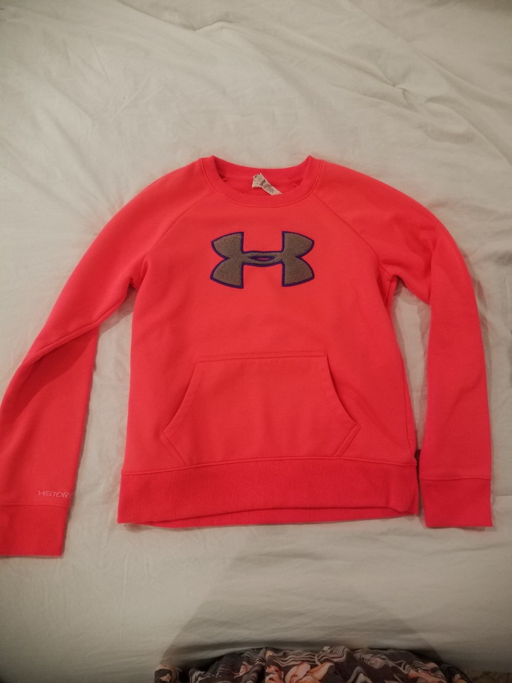 Under Armour Neon Coral Crewneck Sweatshirt with Logo Patch